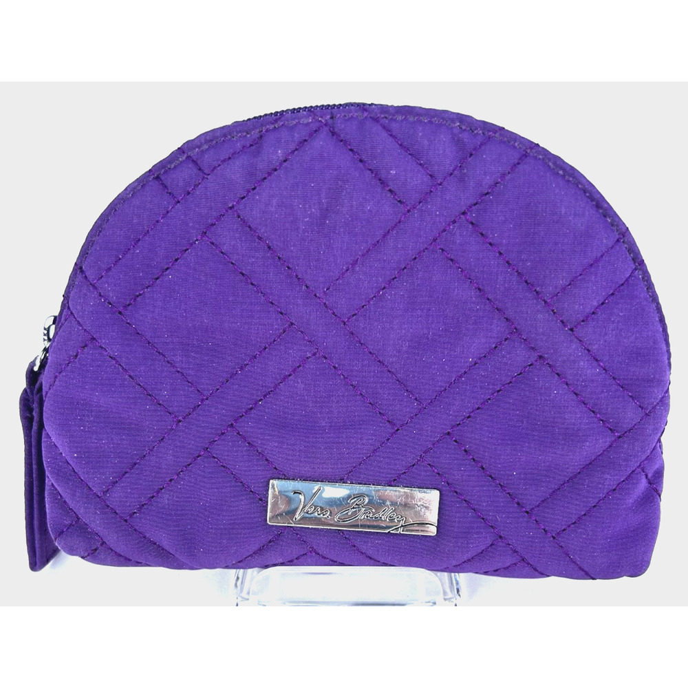 Vera Bradley Small Cosmetic Makeup Bag Solid Violet Purple Multi-Color Lined Zip